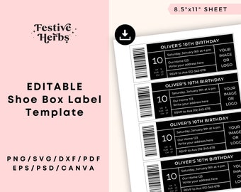 Shoe box label template, Shoe box label SVG, Label template for shoe box, Instant Download, Editable shoe box label, Label SVG for shoebox