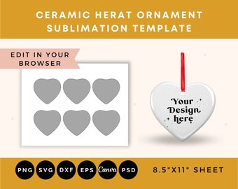 Ornament Template, Ceramic Heart Ornament sublimation template, Christmas Ornaments SVG, Sublimation Ornaments Template, Gift Tag SVG