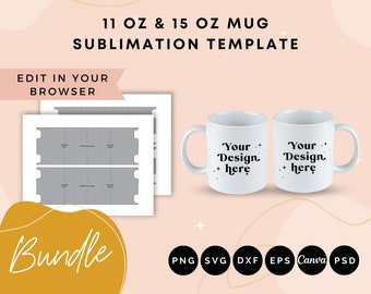 11 oz & 15 oz Mug Sublimation template, Sublimation templates for mugs, Template for sublimation, Mug Full Wrap template, Mug SVG template