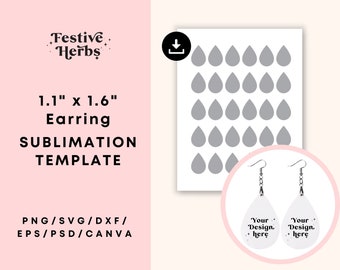 Teardrop Earring SVG, Teardrop Earring Sublimation template, Sublimation Earring template PNG, Teardrop Shape Earring Template