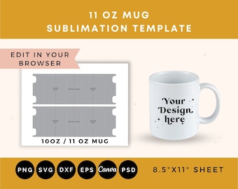 11 oz Mug Sublimation template, Sublimation templates for mugs, Template for sublimation, 11oz Mug Full Wrap template, Mug SVG template
