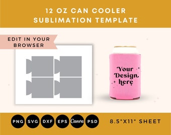 12oz Can Cooler Template, Can Cooler SVG, Can cooler sublimation template, Beer cooler SVG template, 12oz Can SVG, Sublimation template