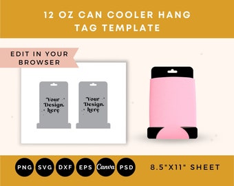 12oz Can Cooler Hang Tag template, Beer Cooler tag Template, Can cooler sleeve display, Sublimation template, Instant Download