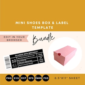 Mini Shoe Box Template Bundle, Shoe box SVG, Shoe box label template, Shoe Box Party Favor Template, Shoe box template, SVG, Label template