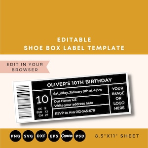 Shoe box label template, Shoe box label SVG, Label template for shoe box, Editable shoe box label template, Label for shoe box, Label svg