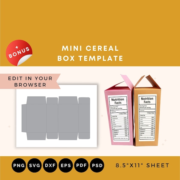 Cereal Box SVG, Cereal Box Template, Cereal box Valentine, Snack box SVG, Snack box template, Valentine box, Gift box template, Gift box SVG