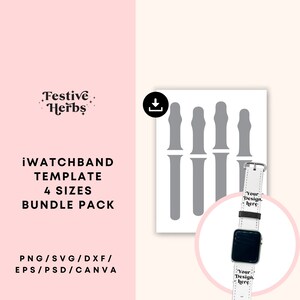 K&ouml;nnte beinhalten: Eine digitale Armbandvorlage mit vier verschiedenen Gr&ouml;&szlig;en. Die Vorlage ist in Grau und wird auf wei&szlig;em Hintergrund angezeigt. Die Vorlage ist f&uuml;r ein iWatch-Armband und kann verwendet werden, um benutzerdefinierte Armb&auml;nder zu erstellen. Der Text "Your Design Here" wird auf dem Armband angezeigt.