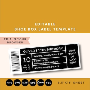 Shoe box label template, Shoe box label SVG, Label template for shoe box, Instant Download, Editable shoe box label template