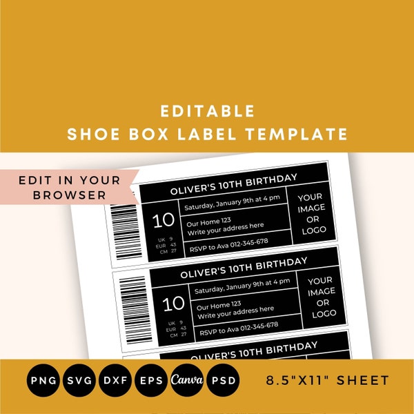 Shoe box label template, Shoe box label SVG, Label template for shoe box, Instant Download, Editable shoe box label, Label for shoebox