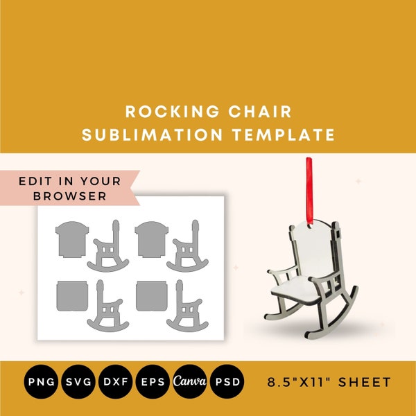 Schaukelstuhl Sublimationsvorlage, Gedenkstuhl Ornament Vorlage, Weihnachtsverzierungen SVG, Sublimationsvorlage Schaukelstuhl Ornament