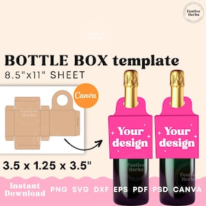 Wine bottle box template, Wine bottle tag SVG, Wine bottle box tag template, Wine bottle hanging box SVG, Wine box SVG Wine gift box templat