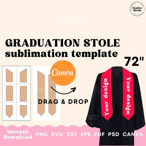 72inch Graduation Stole Template, Stole Template SVG, Canva, Sublimation template Graduation Stole, Graduation template, Grad stole template