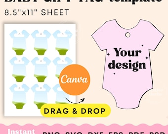 Baby Gift Tag SVG, Gift tag template Baby Shower gift tags printable editable Canva, Baby Bodysuit cutout, Baby shower tags download