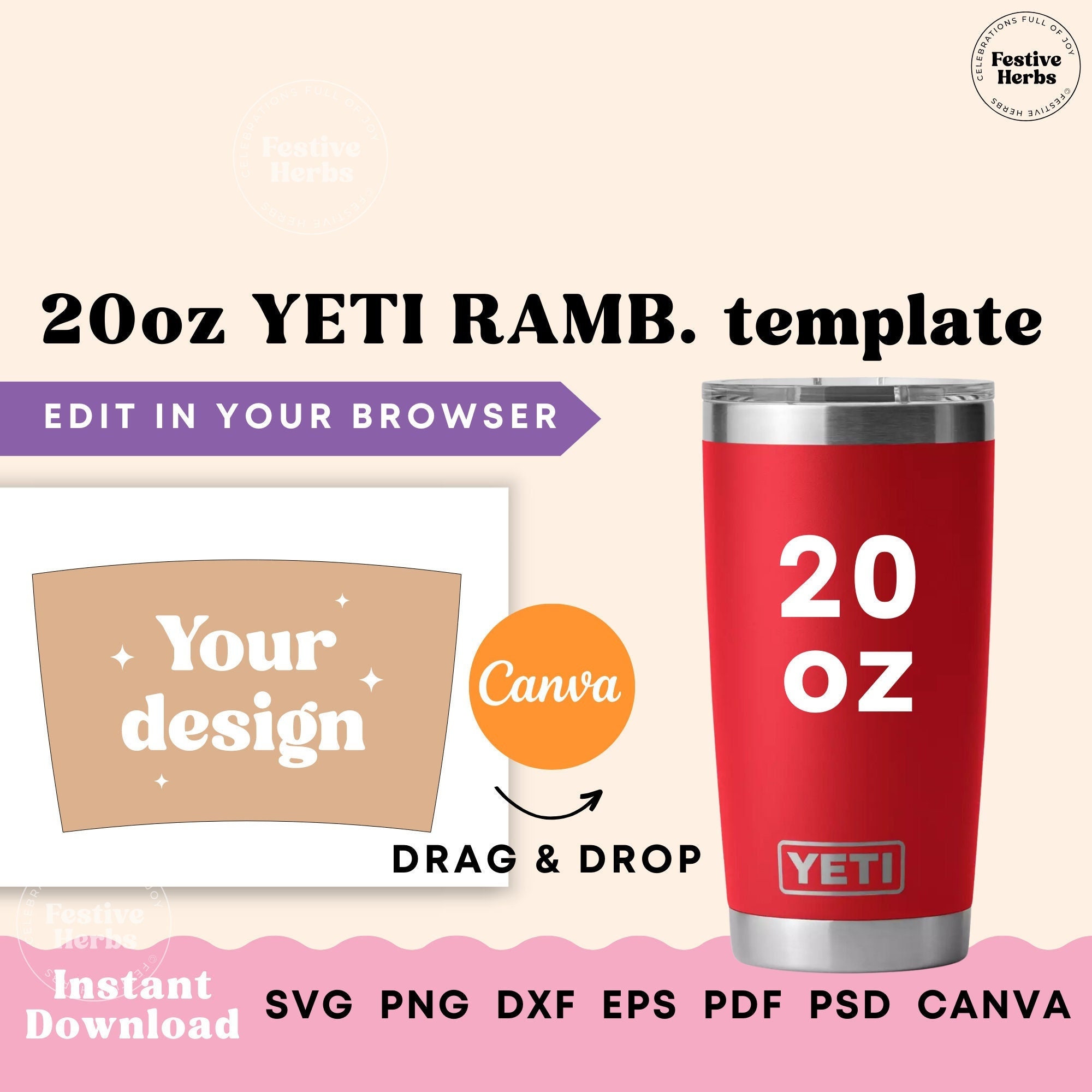 YETI RAMBLER 24 oz MUG tumbler template Full wrap