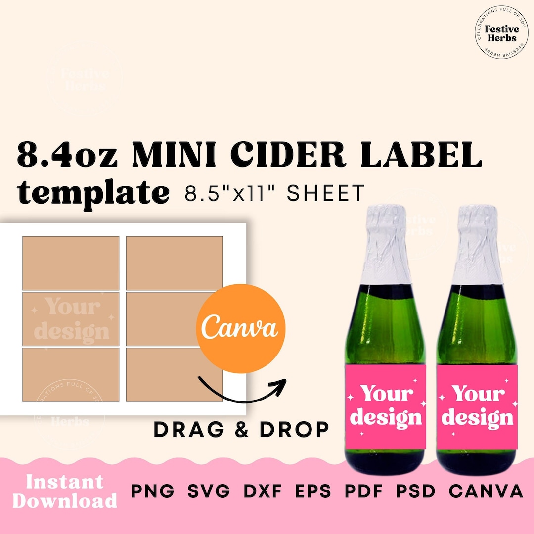 Apple Cider Labels Template Svg, Mini Wine Bottle Label Template Canva