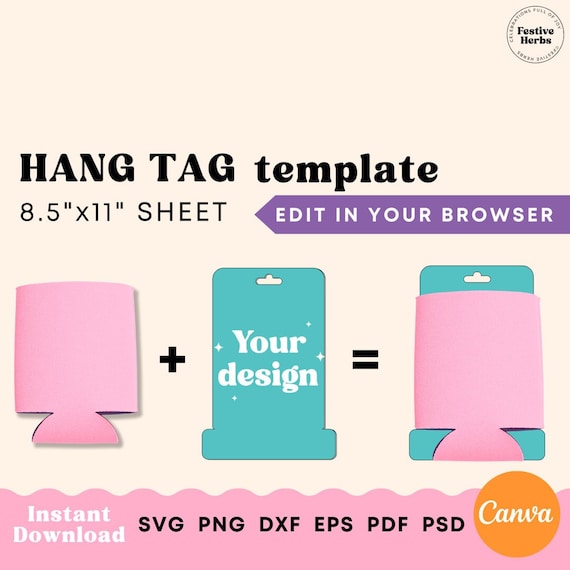 Hang Tag template, 12oz Can Cooler hang tag template, Beer Cooler tag Template, Can sleeve display Custom branded hang tag small business