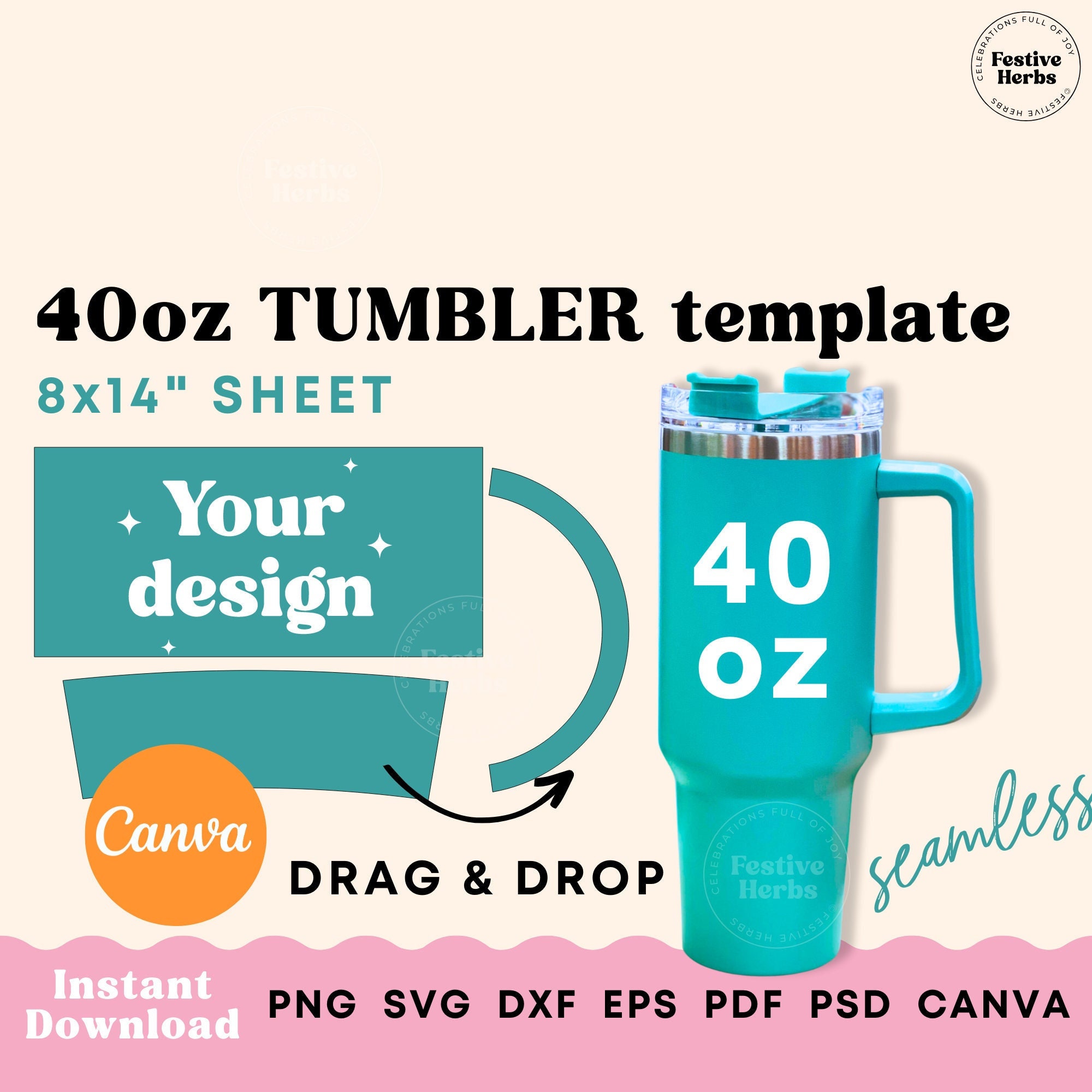 40oz Tumbler with Colored Handle – Tamara's Tidbits (RTS Sublimation Blanks)