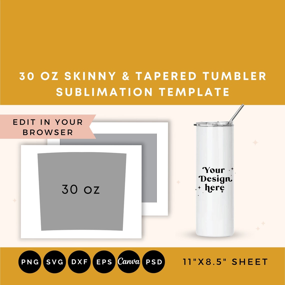 30 Oz Skinny Tumbler Template Tumbler SVG Tapered Straight Etsy