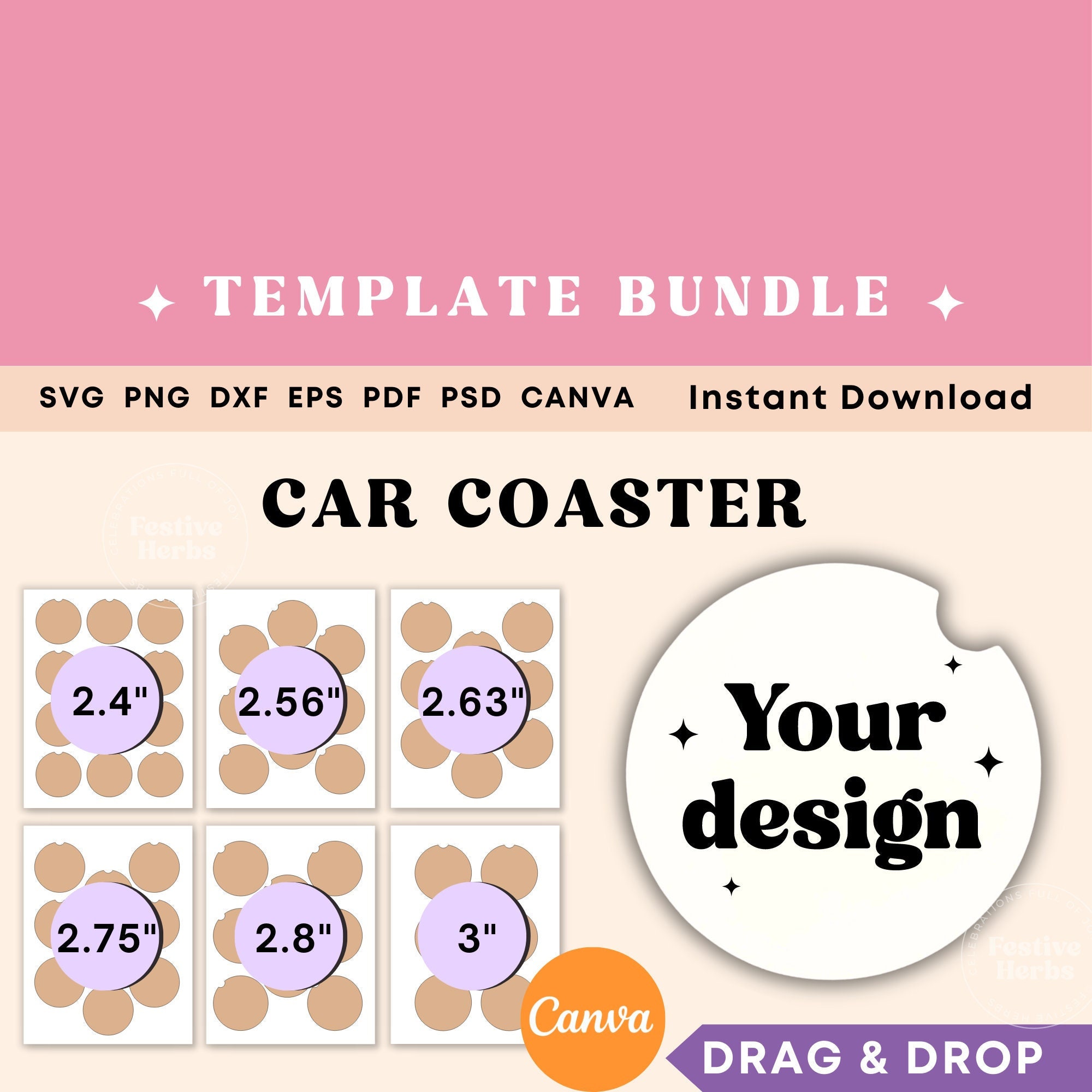 Car Coaster Packaging, Canva Coaster Printable Packaging, Car