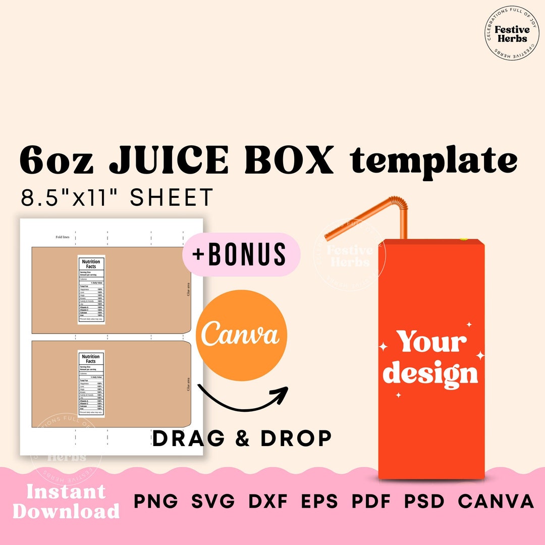 Juice Box Wrapper Template 6oz Juice Box Label Template Etsy