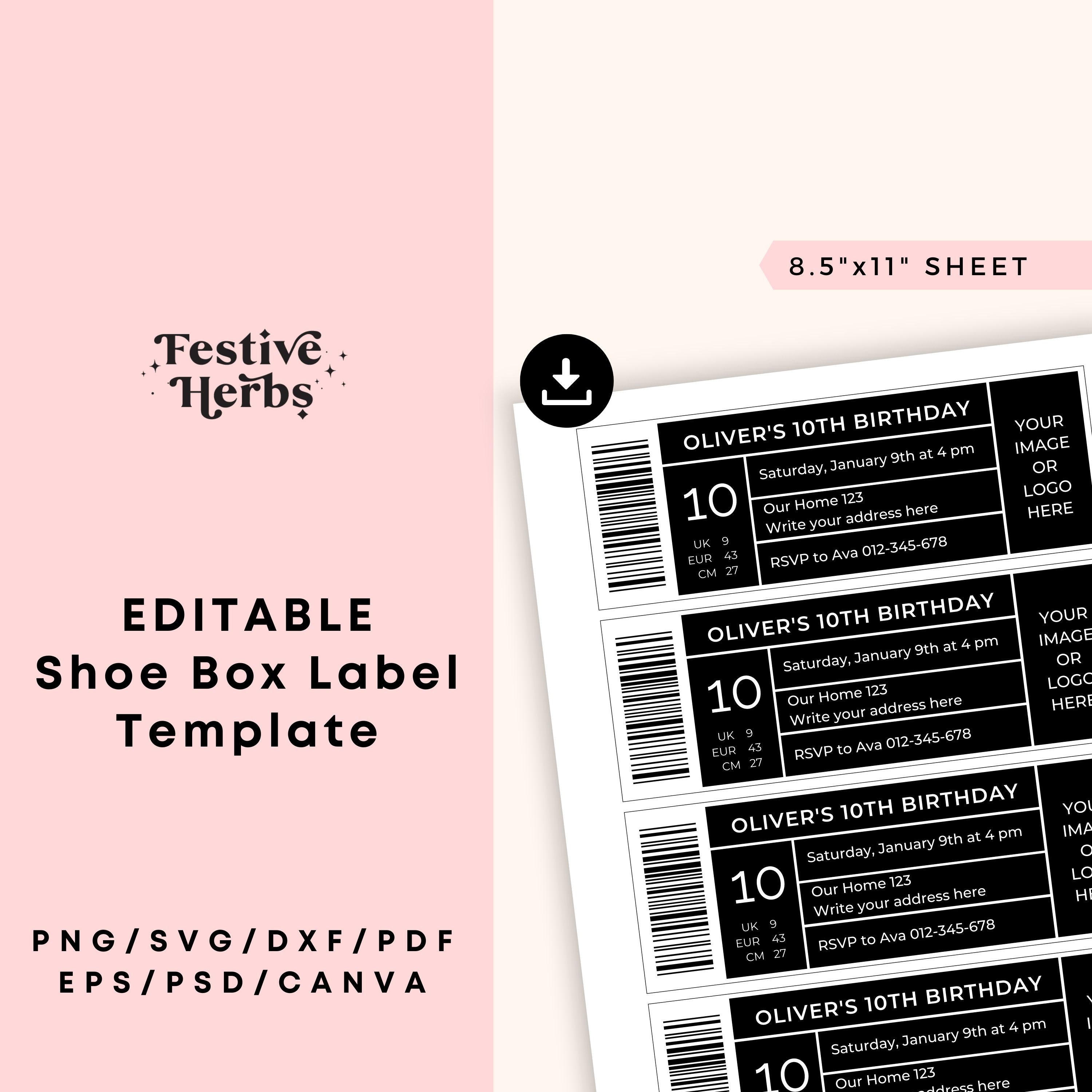 Shoe Treat Box Label Template
