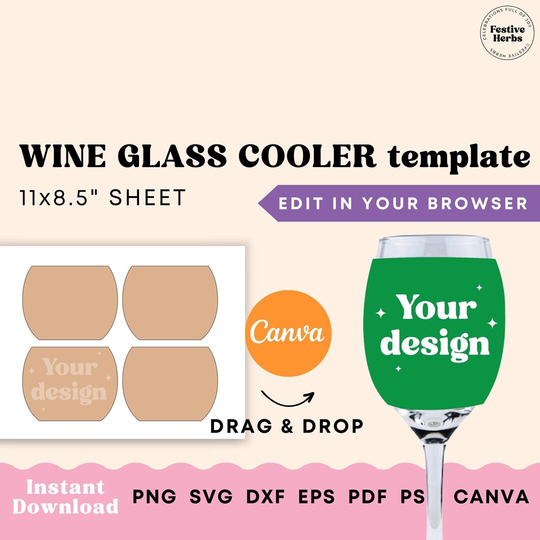Wine Glass Cooler Template, Wine Glass Cooler Sublimation Template