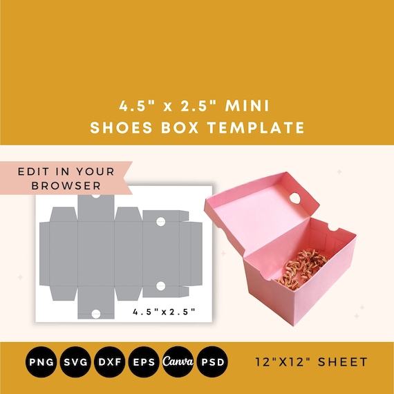 Mini Shoes Box Template, Mini Sneaker Box Template, Shoe Box Party Favor Box  Template, Gift Box Template, Mini Shoe Box SVG Template 