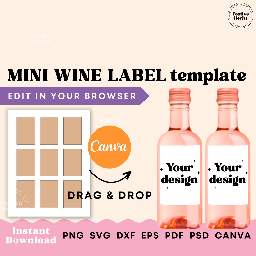 Wine Label Template, Mini Wine Label Svg Mini Wine Label Custom for