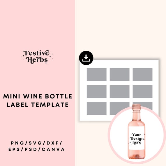 Mini wine bottle label template, Mini wine bottle labels svg, Mini Wine Blank Label Template, Wine sticker personalizer, Instant download