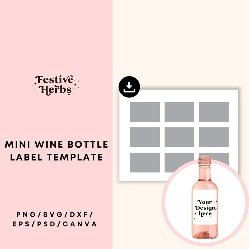 Mini wine bottle label template, Mini wine bottle labels svg, Mini Wine Blank Label Template, Wine sticker personalizer, Instant download