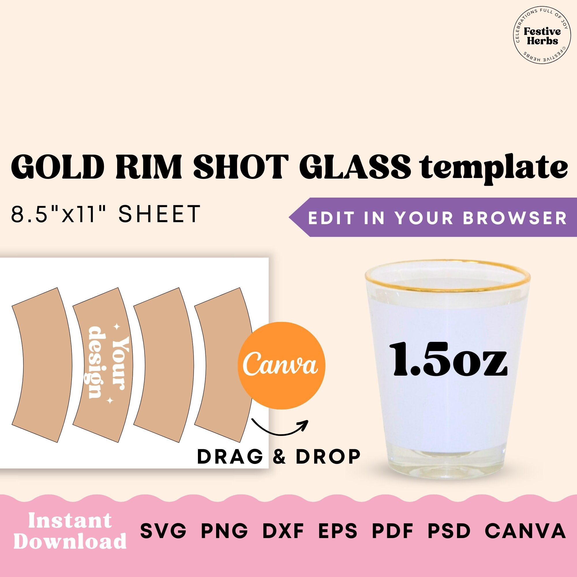 Sublimation Shot Glass GOLD RIM, Pack of 4