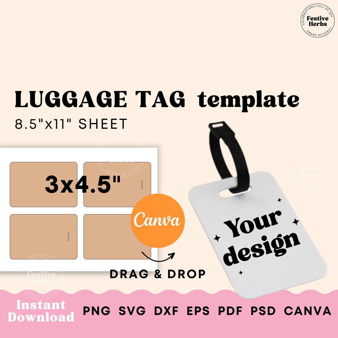 Luggage Tag Template Luggage Tag Sublimation Template Canva SVG PNG
