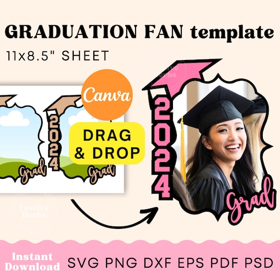 Graduation Paddle Fan, Custom Grad fan, Graduation Fan Template, Graduation Fan SVG, Graduation Cake topper template, Class of 2024 Grad SVG