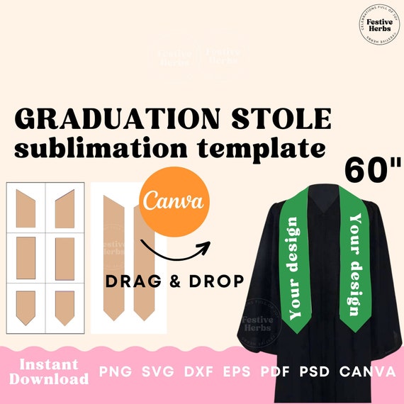 60inch Graduation Stole Template, Stole Template SVG, Canva, Sublimation template Graduation Stole, Graduation template, Grad stole template