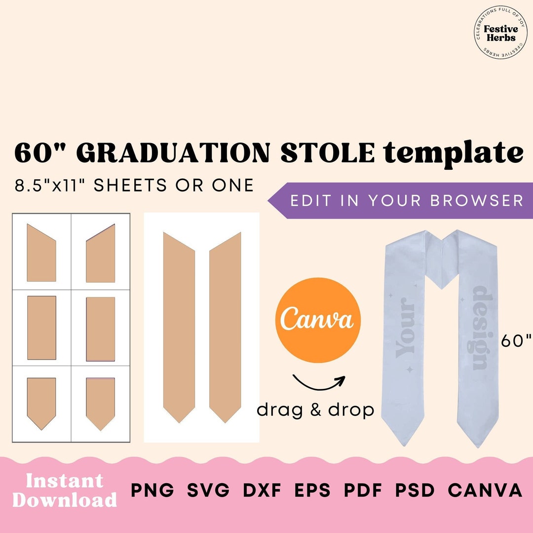 60inch Graduation Stole Template Stole Template SVG Canva Etsy 60inch Graduation Stole Template Stole Template SVG Canva Etsy