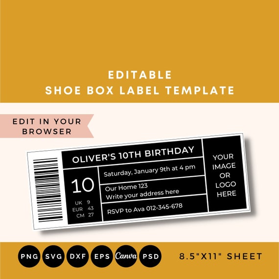Editable Shoe Box Label Template: Canva Customizable DIY Printable
