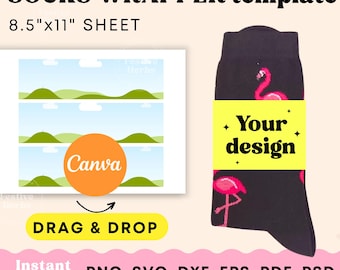 Sock Tag template, Sock Wrapper Template, Sock label template, Socks Blank Label, Party Favor, Wedding Groomsmen gift, Sock tag SVG