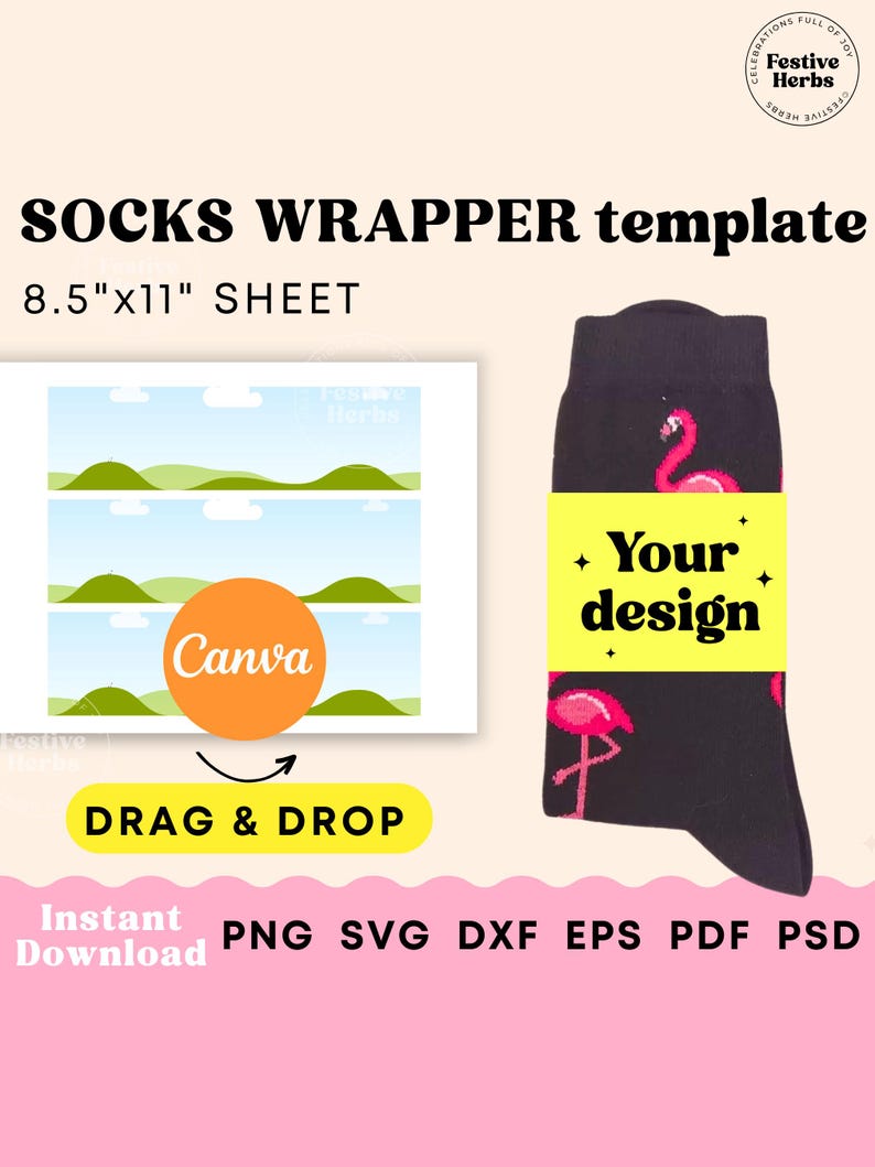 Sock Tag Vorlage, Sock Wrapper Template, Socken Label Vorlage, Socken Blank Label, Party Favor, Hochzeit Groomsmen Geschenk, Sock Tag SVG Bild 1