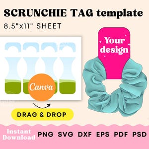 Scrunchie tag template, Scrunchie tag svg Canva template, Printable Scrunchie tag printable label, Scrunchie holder Instant Download