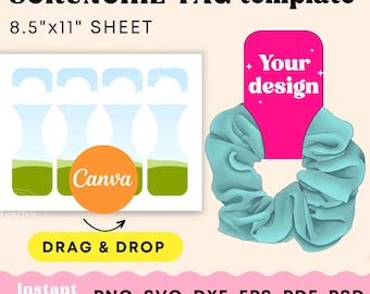 Scrunchie tag template, Scrunchie tag svg Canva template, Printable Scrunchie tag printable label, Scrunchie holder Instant Download
