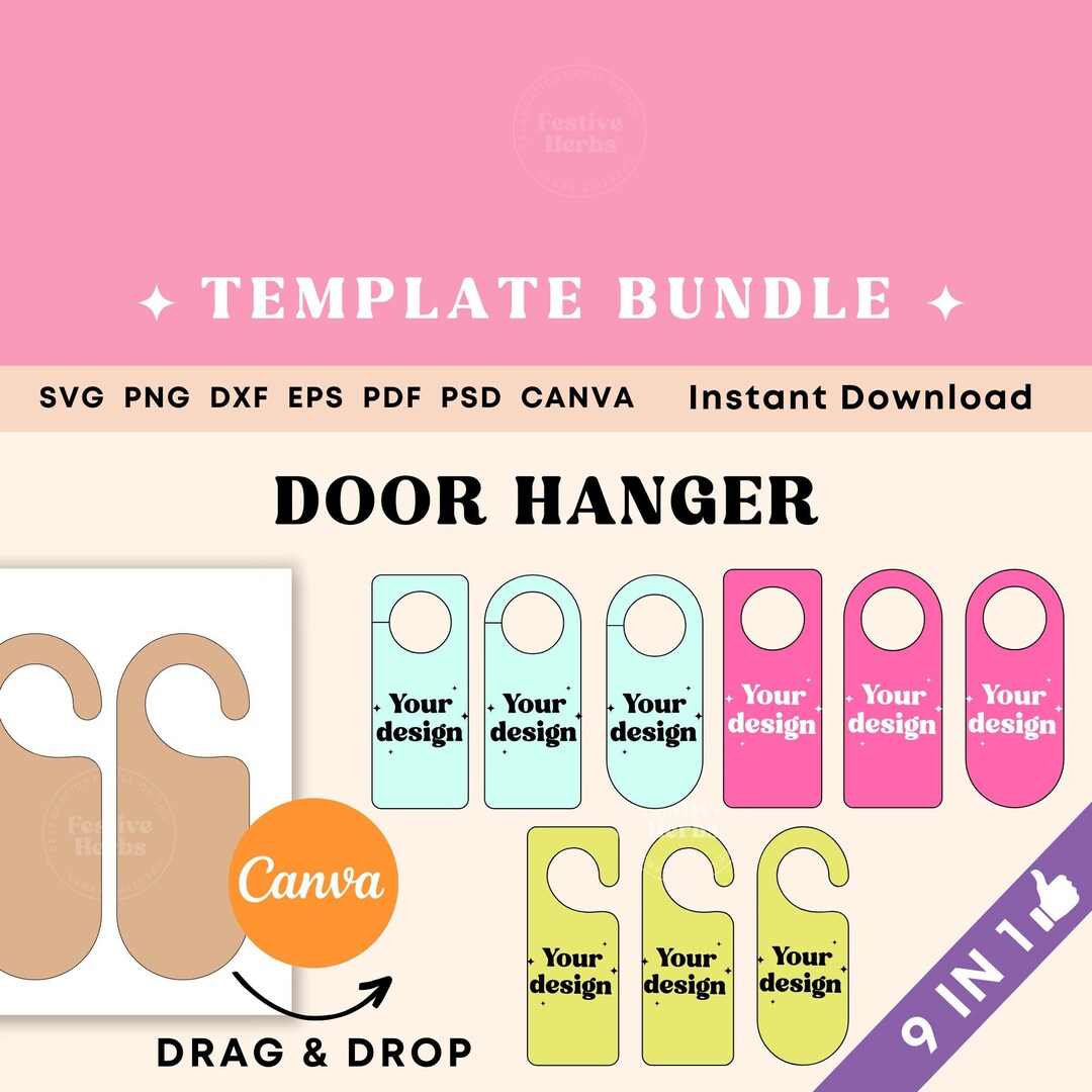 Door Hanger Template BUNDLE, Door Hanger SVG PNG Canva Cricut, Door ...