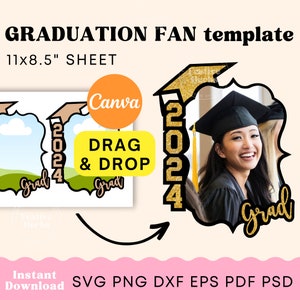 Grad Paddle Fan template, Custom Grad fan, Graduation Fan Template, Graduation Fan SVG, Graduation Cake topper template, 2024 Grad SVG