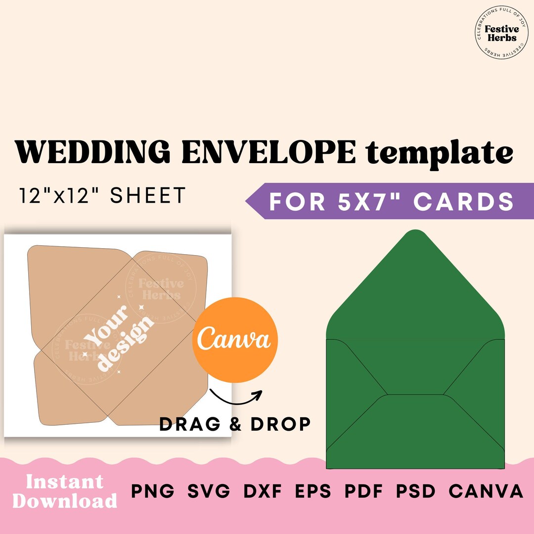 Wedding Envelope Template for 5x7 Invitation, Envelope SVG, Envelope