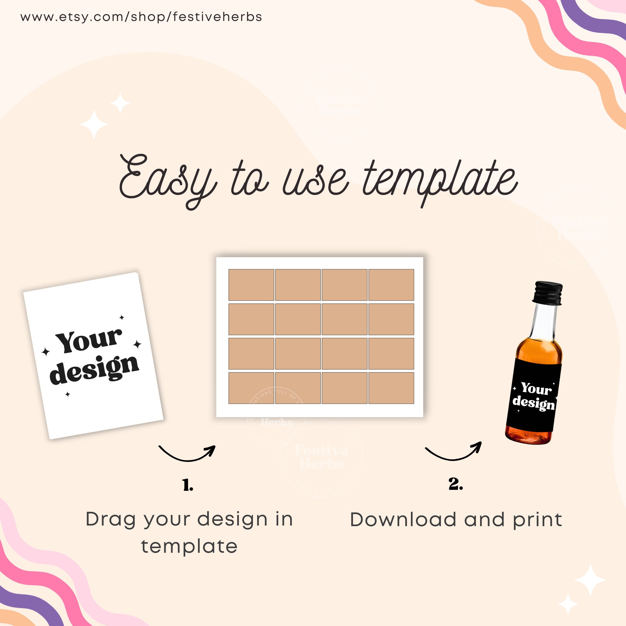 Trinket Label Mini Wine Bottle Label Template, 50 Ml Liquor Bottle Template Canva ...