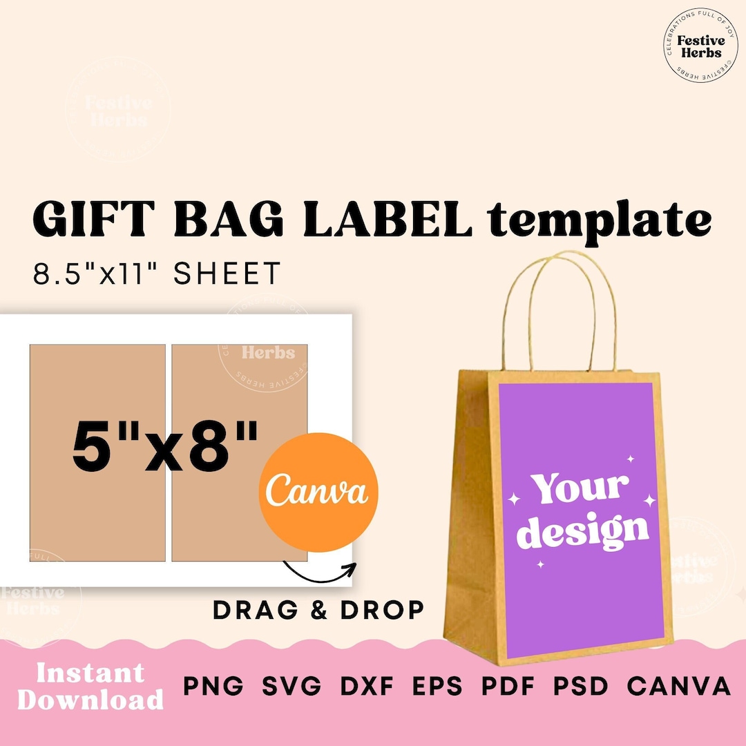 Gift Bag Label Template, Personalized Gift Bag Labels Canva Template Gift Bag Label Template, Personalized Gift Bag Labels Canva Template