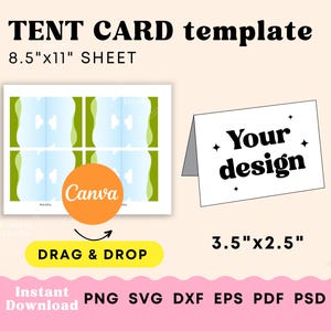 Tent Card Template, Food Label template canva, Tent card template for wedding and bridal shower Tent card svg, Instant download