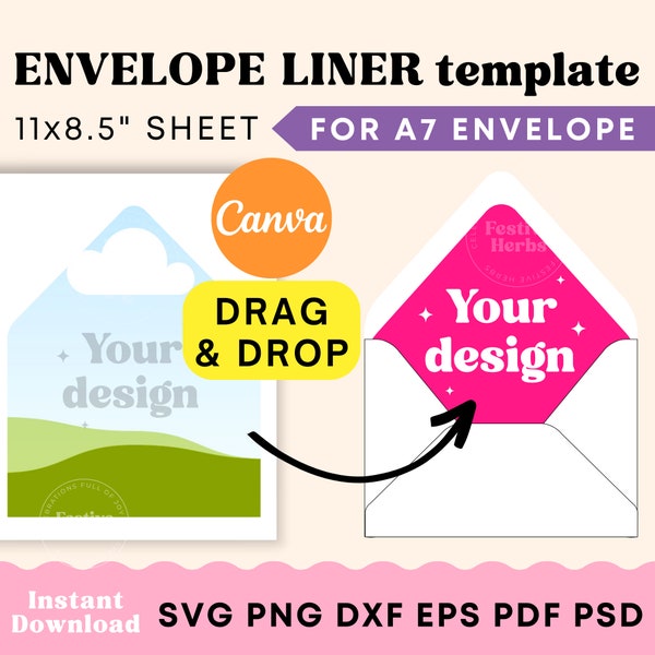 Envelope liner template, Envelope liner 5x7, Envelope liner A7 Wedding template, Envelope liner svg, Cricut Template Canva, Digital download