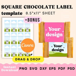 Mini Schokolade Wrapper Vorlage, benutzerdefinierte Schokolade quadratische Wrapper Vorlage, Mini Candy Bar Wrapper, Mini Candy Bar Label Party Vorlage Canva