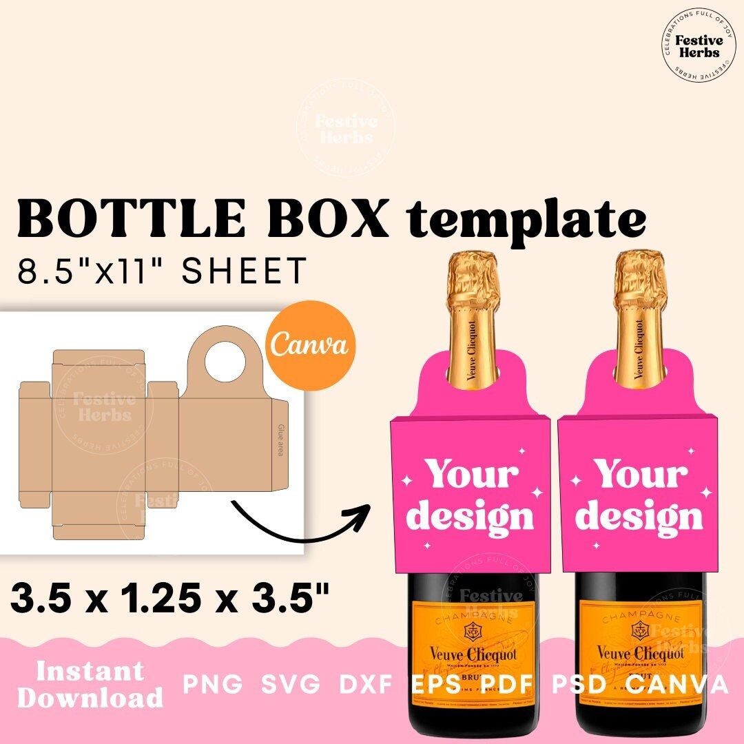 Wine Bottle Box Template, Wine Bottle Tag SVG, Wine Bottle Box Tag