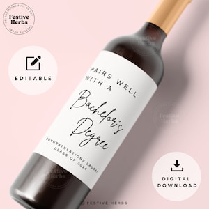 Cadeau de remise des diplômes, cadeaux de remise des diplômes pour elle, cadeaux de remise des diplômes pour lui, étiquette de vin pour l'obtention du diplôme PDF Téléchargement instantané Canva